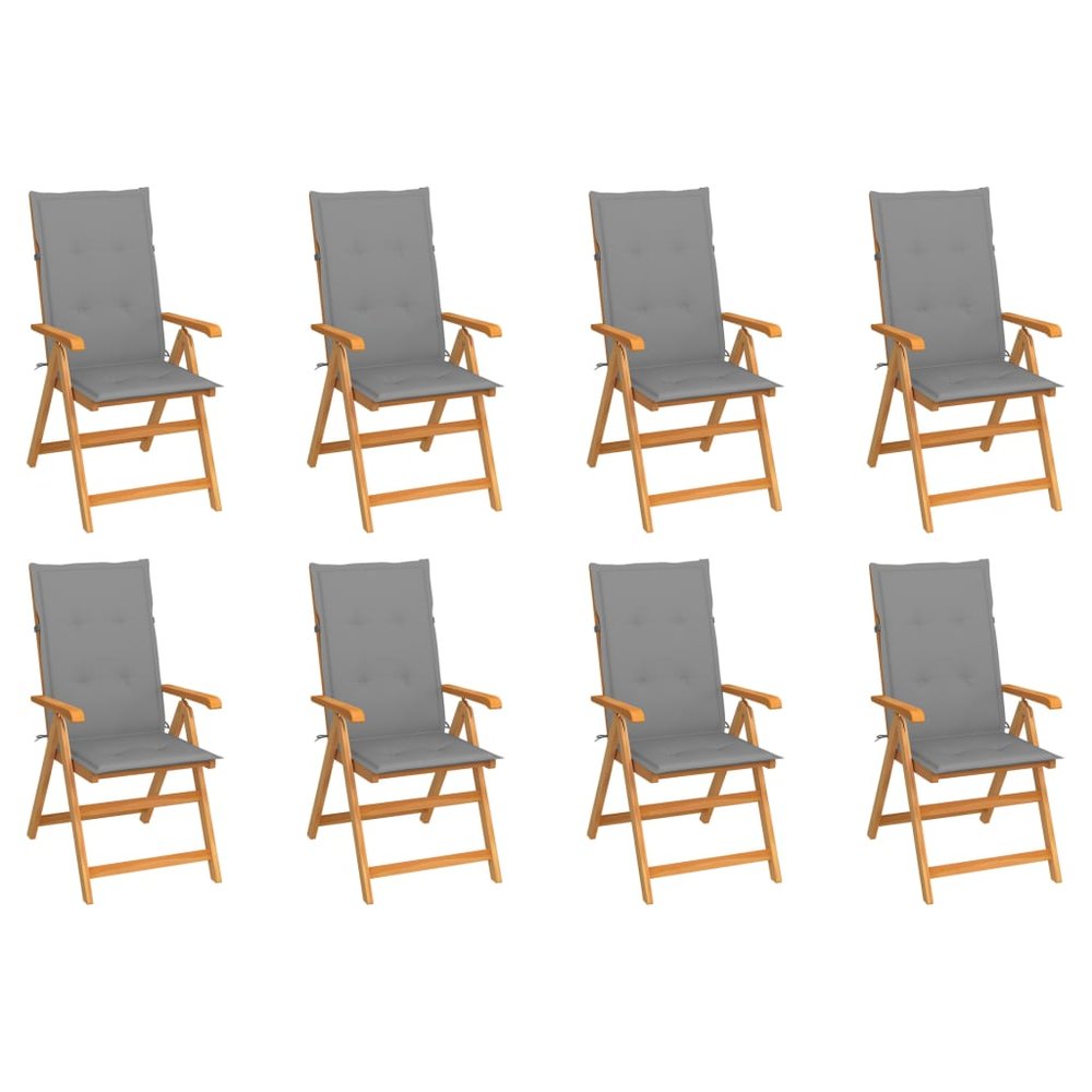 vidaXL Garden Chair Set of 8 Grey cushions, Natural wood