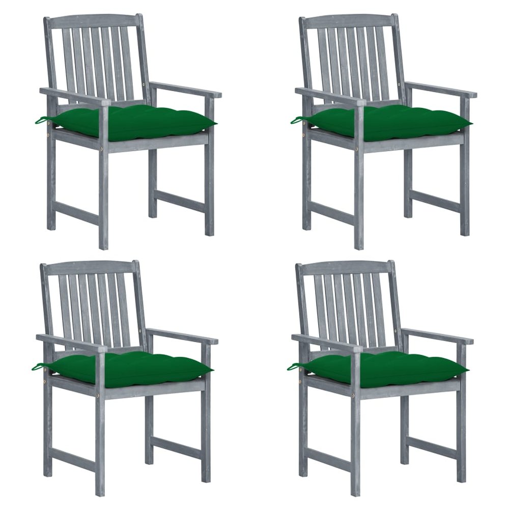 vidaXL Patio Chair Set of 4 Gray Solid acacia wood, 100% polyester