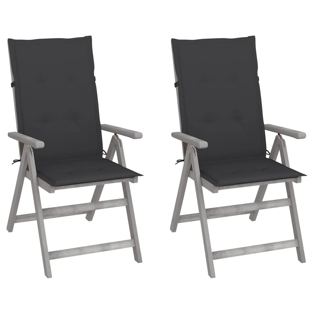 vidaXL Garden Chair Set of 2 Grey Solid acacia wood Standard