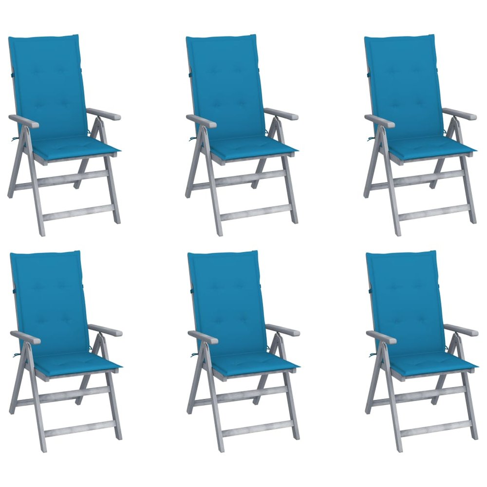 vidaXL Garden Chair Set of 6 Grey, Blue Solid Acacia wood, 100% polyester