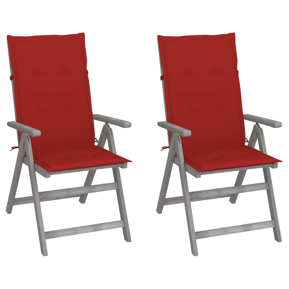 vidaXL Garden Chair Set of 2 Grey, Red Solid acacia wood, 100% polyester
