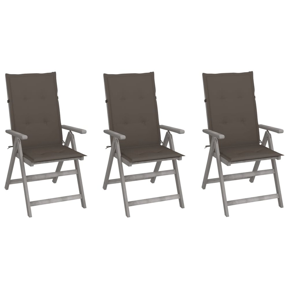 vidaXL Garden Chair Set of 3 Grey Solid acacia wood, 100% polyester