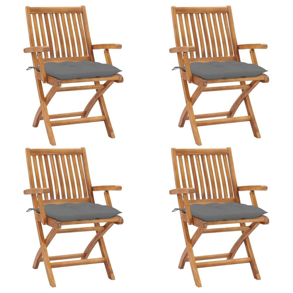 vidaXL Garden Chair Set of 4 Grey, Teak Teak wood, Polyester fabric