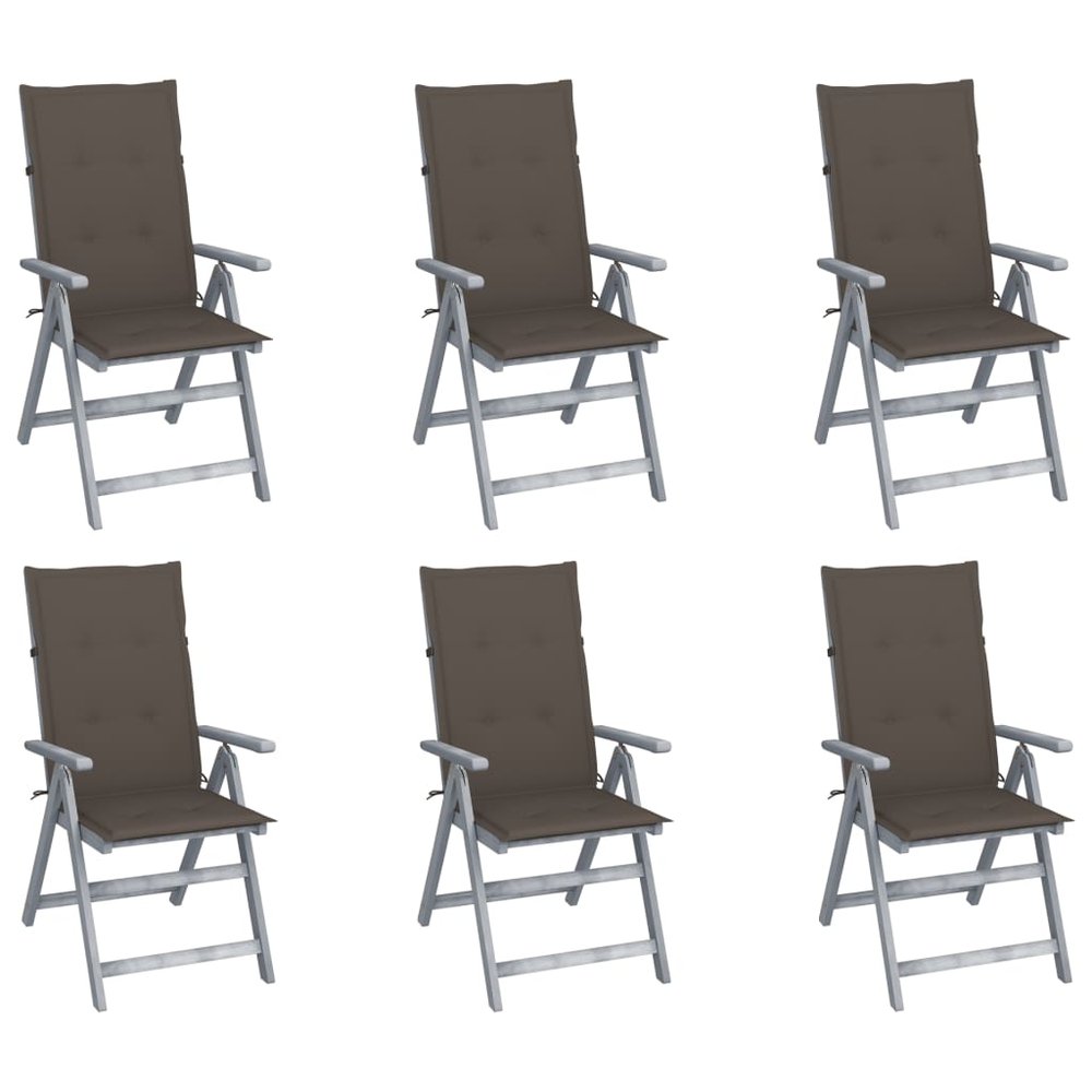 vidaXL Garden Chair Set of 6 Grey, Taupe Solid Acacia wood, 100% Polyester