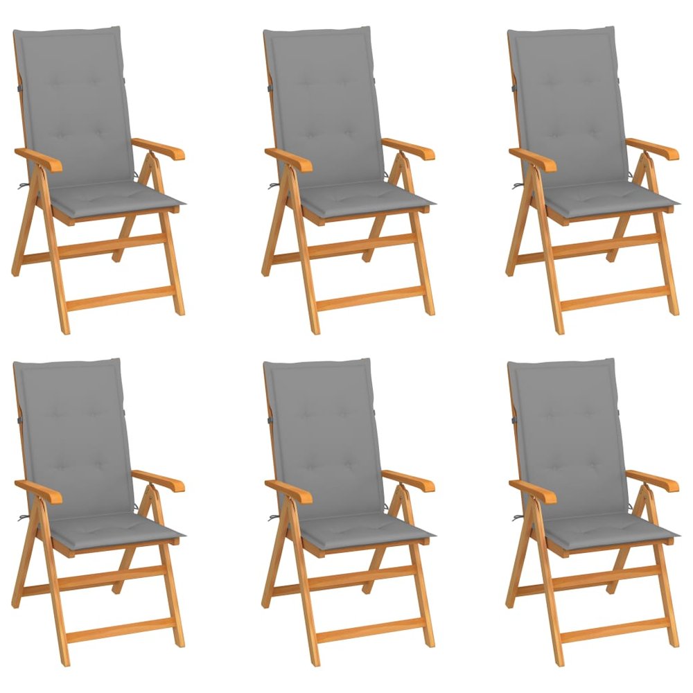 vidaXL Garden Chair Set of 6 Natural Teak, Grey Fine sanded teak wood