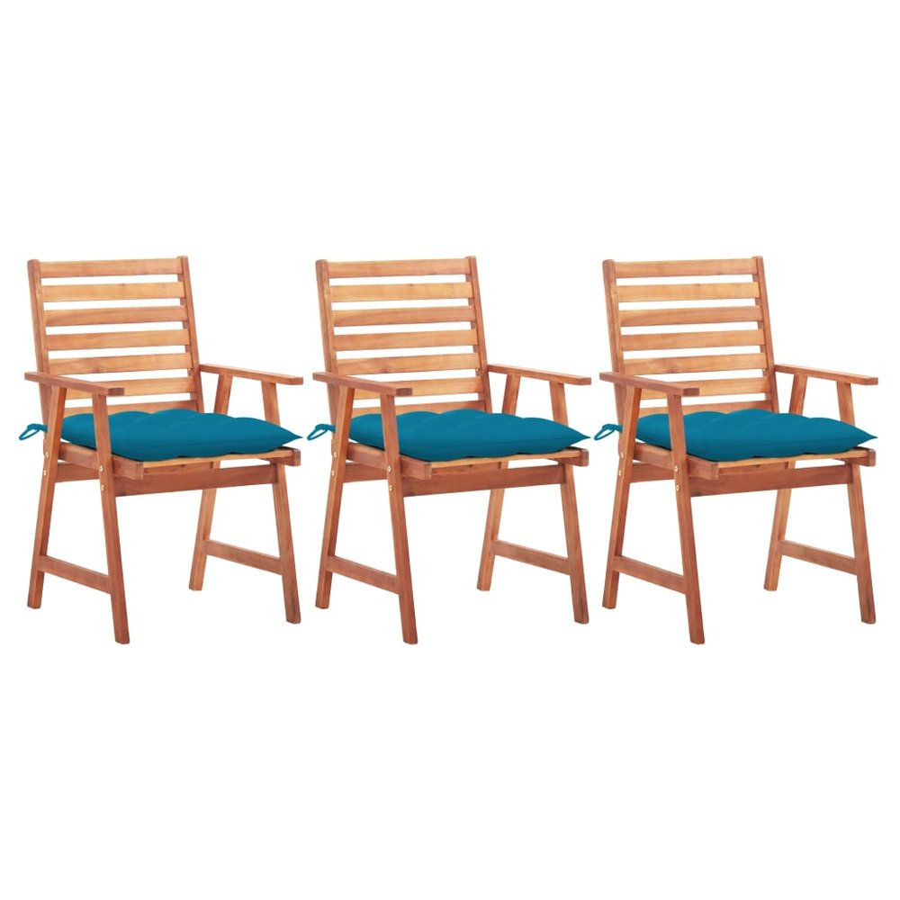vidaXL Patio Chair Set of 3 Blue, Brown Solid Acacia wood, 100% Polyester