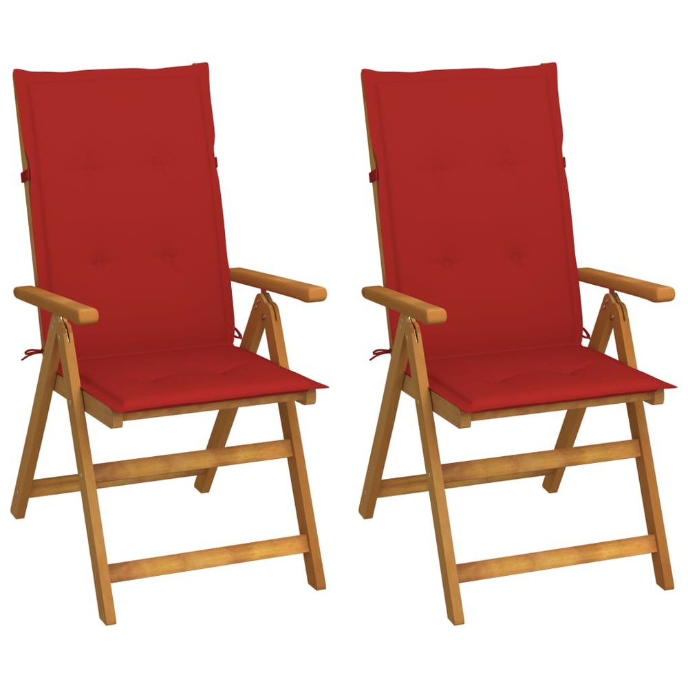 vidaXL Garden Chair Set of 2 Red, Brown Solid Acacia Wood, 100% Polyester