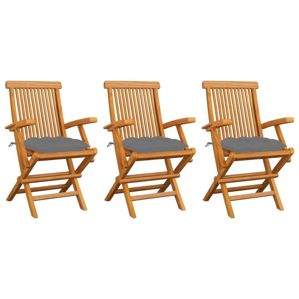 vidaXL Garden Chair Set of 3 Teak, Grey Solid Teak wood, Polyester