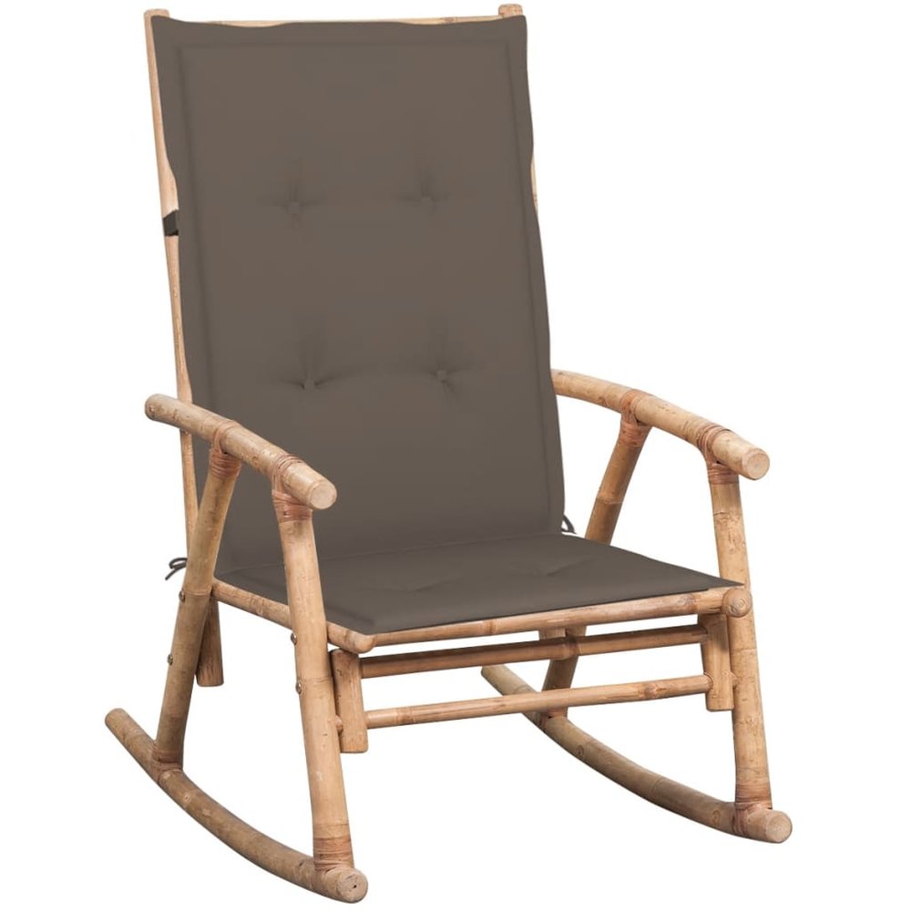 vidaXL Rocking Chair Natural Bamboo, Taupe Cushion