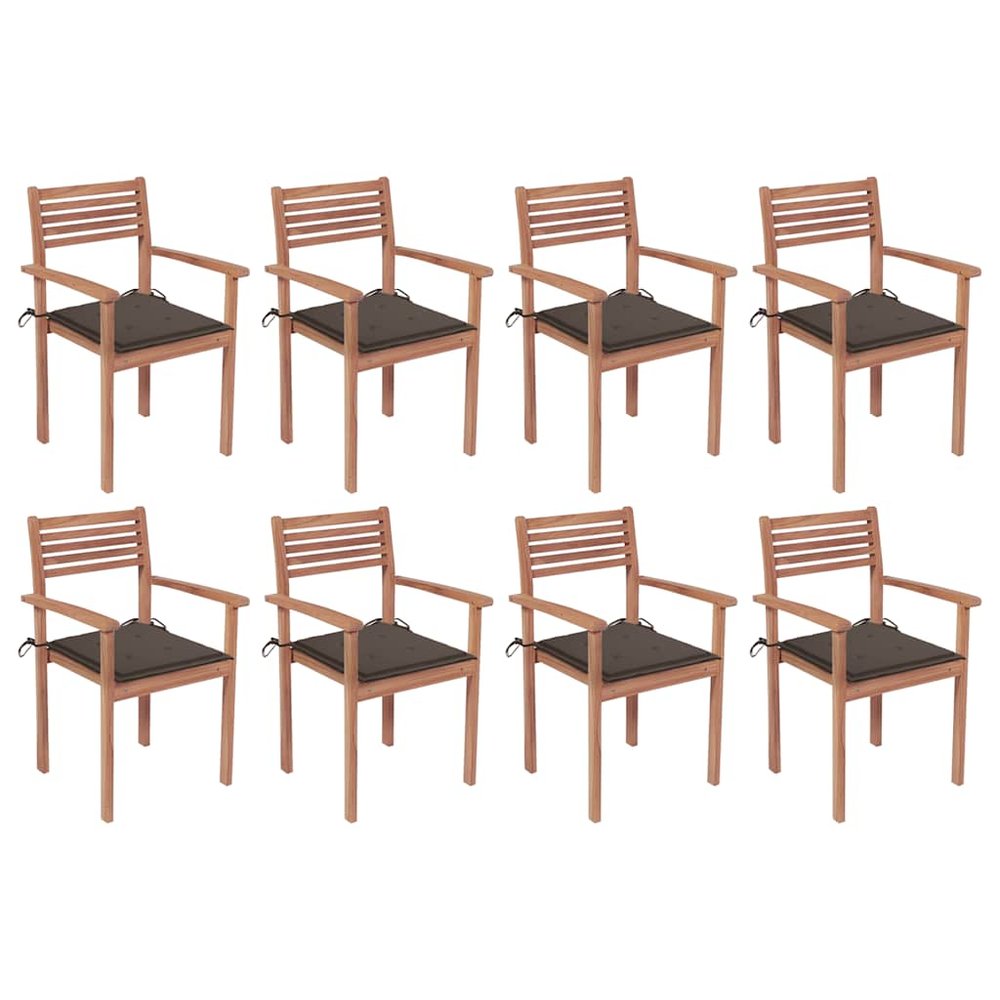 vidaXL Stackable Patio Chairs with Cushions 8 pcs Solid Teak Wood