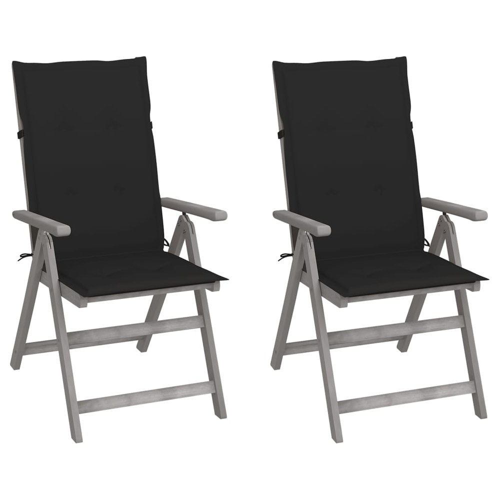 vidaXL Garden Chair Set of 2 Grey Solid acacia wood Foldable