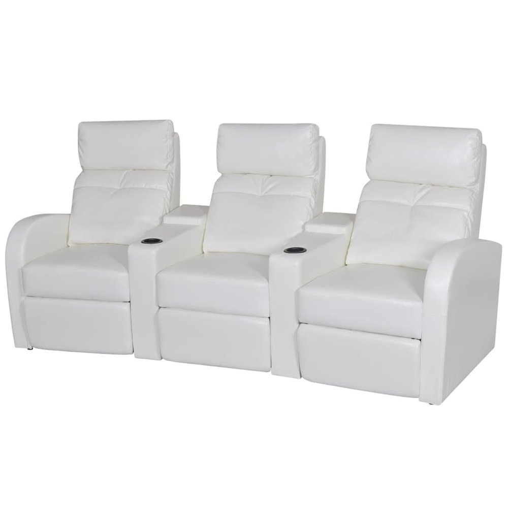 vidaXL Recliner Sofa White Faux Leather, Wood, Plywood 3-Seater