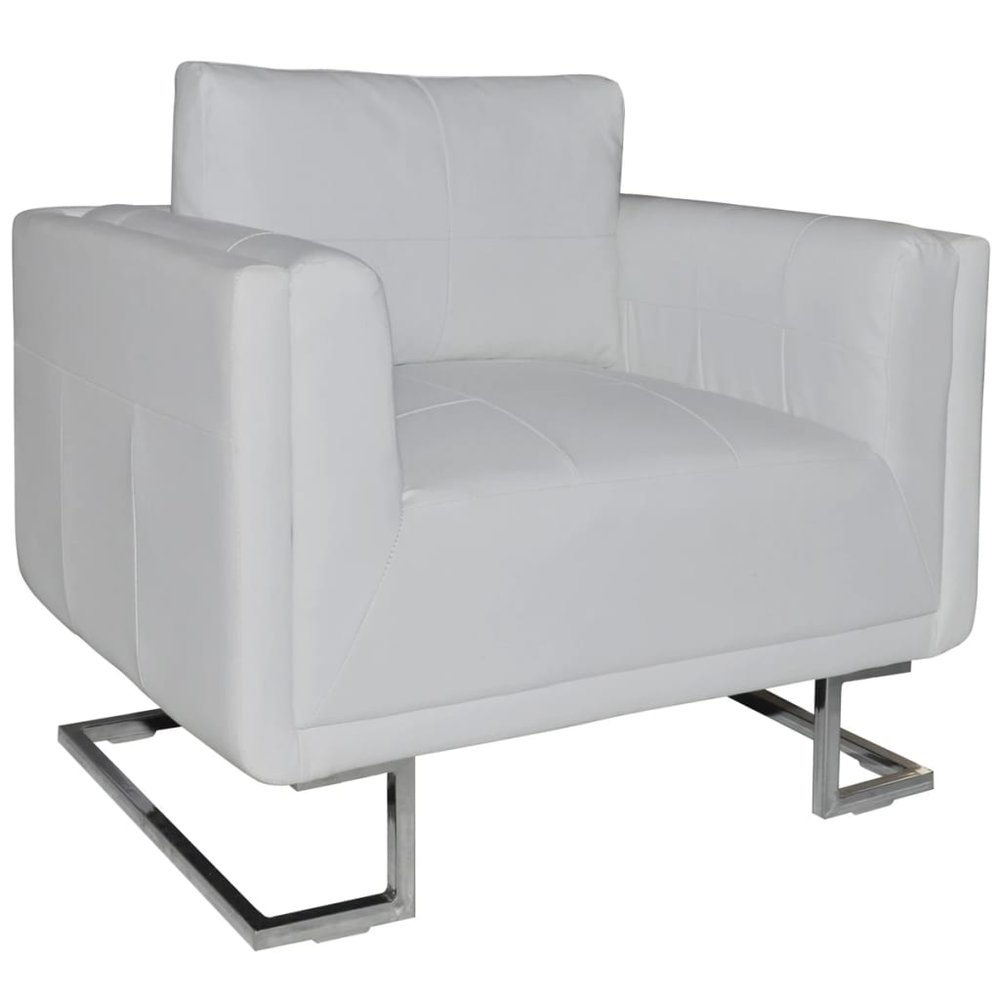 vidaXL Armchair White Leather, Wood, Chrome Medium Ergonomic Armchair