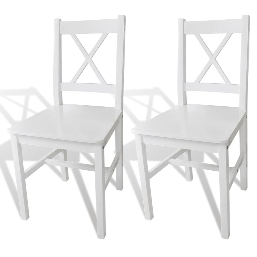 vidaXL Dining Chair Set of 2 White Solid Pine Wood 33.1 inches tall