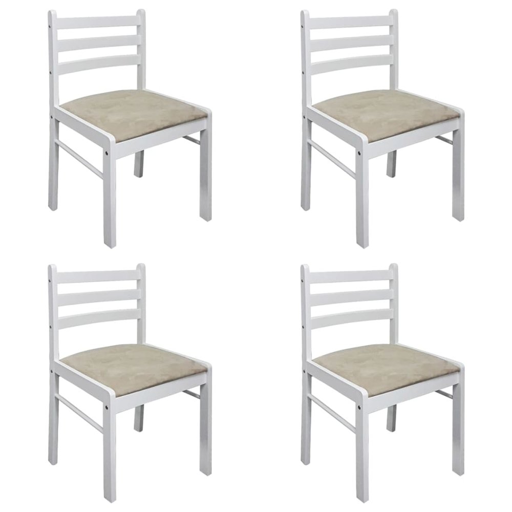 vidaXL Chair Set of 4 White Solid rubber wood, Polyester Standard