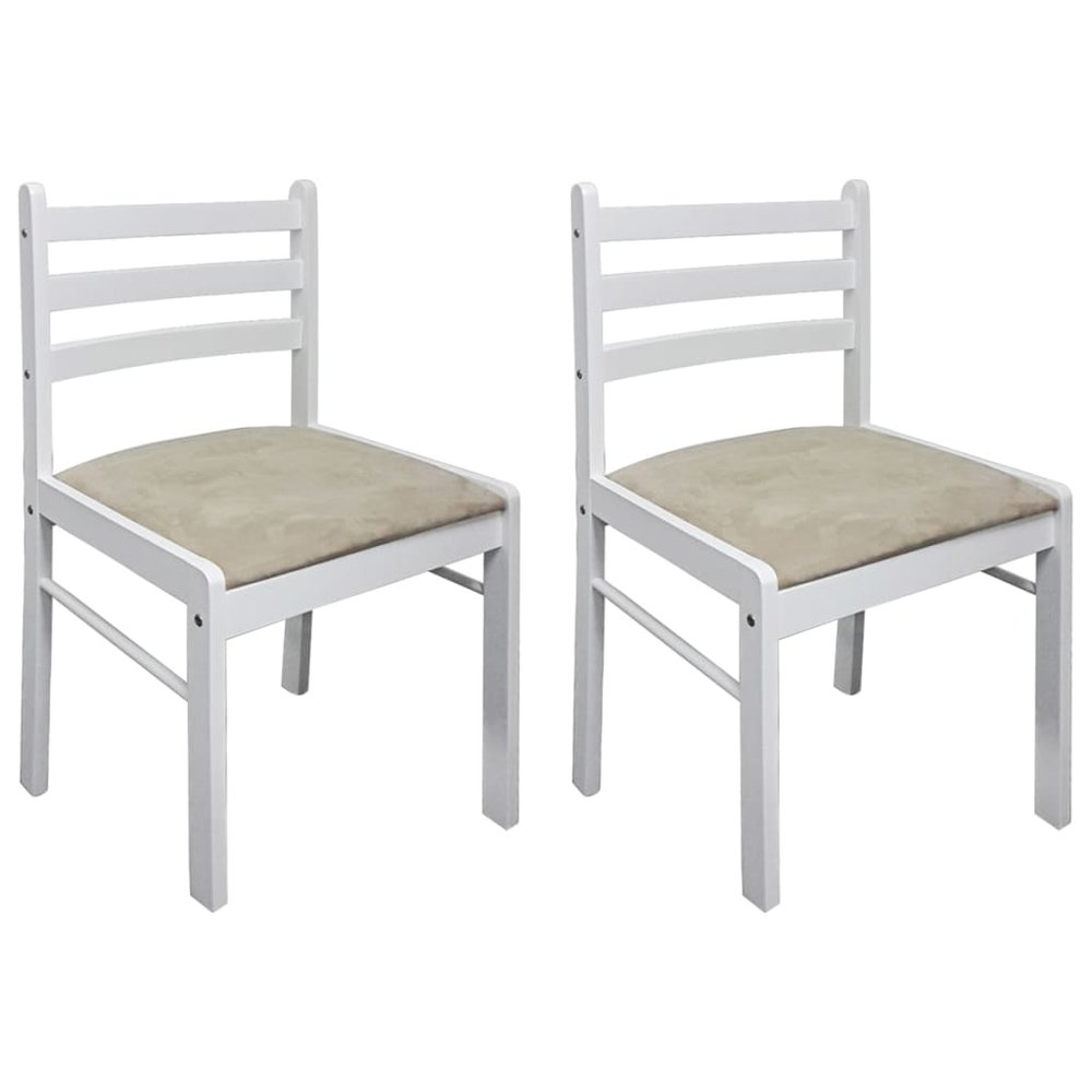 vidaXL Chair Set of 2 White Solid rubber wood, Polyester Standard