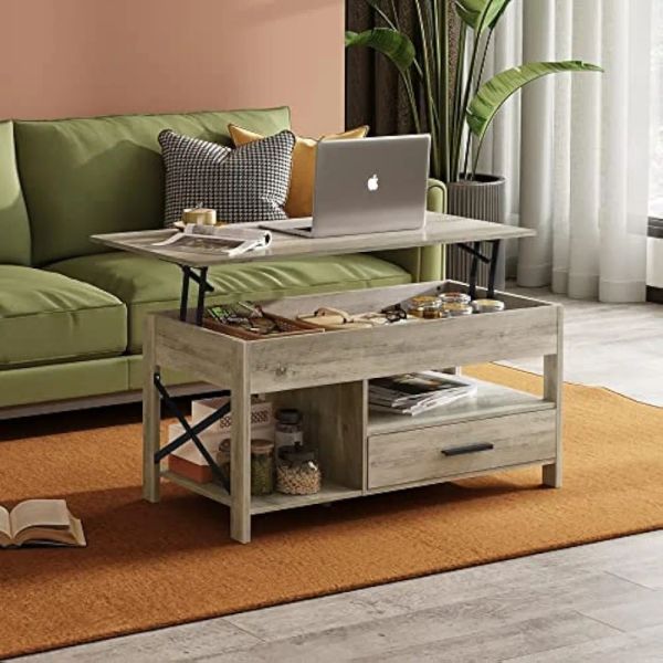 WLIVE Lift Top Coffee Table for Living Room with Storage, Hidden Compartment and Metal Frame