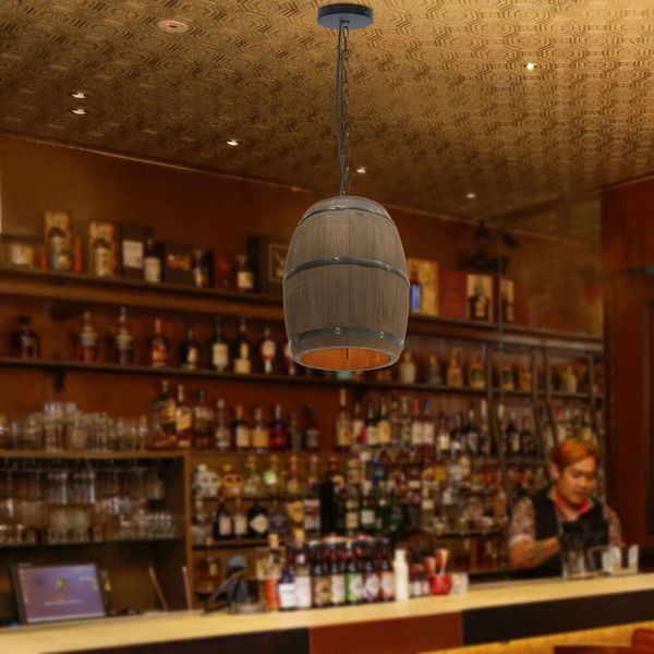 Wooden Wine Barrel Light, Antique Style Pendant Lamp for Bar Cafe Farmhouse