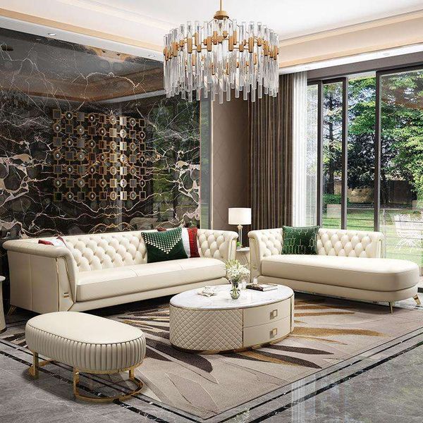 Yellow leather head layer modern simple-sized apartment living room corner princess combo art sofa